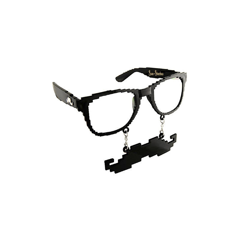 SunStaches® PIXEL Schnauz Nerdbrille schwarz/klar