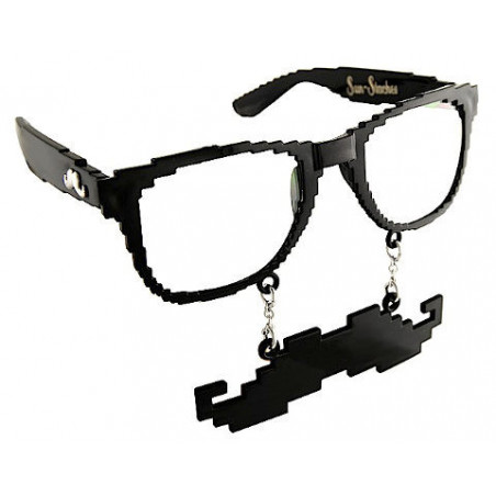 SunStaches® PIXEL Schnauz Nerdbrille schwarz/klar