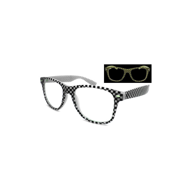 Glow Checkers Wayfarer Party Brille leuchtet in der Nacht white