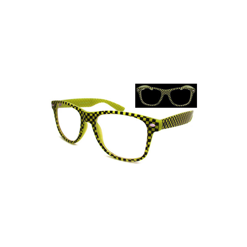 Glow Checkers Wayfarer Party Brille leuchtet in der Nacht yellow