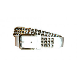 Nieten Ledergürtel Rockstar Design White 33mm Breite (Gr. M)