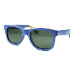 Lunettes de soleil polarise en bois skateboard wayfarer blau