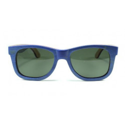 Lunettes de soleil polarise en bois skateboard wayfarer blau