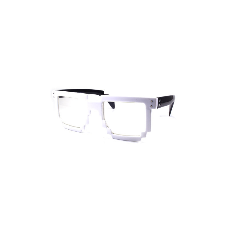 8-Bit Nerd Pixel Sonnenbrille weiss schwarz