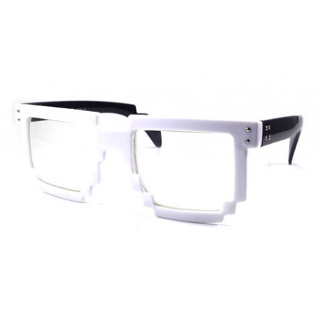 8-Bit Nerd Pixel Sonnenbrille weiss schwarz