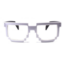 8-Bit Nerd Pixel Sonnenbrille weiss schwarz